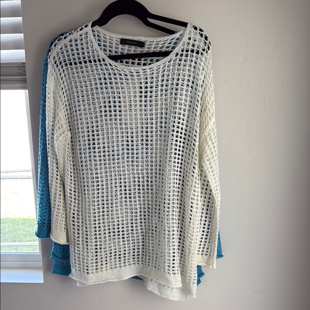 1 blue and 1 off white shirt/cover up with Waffle Knit